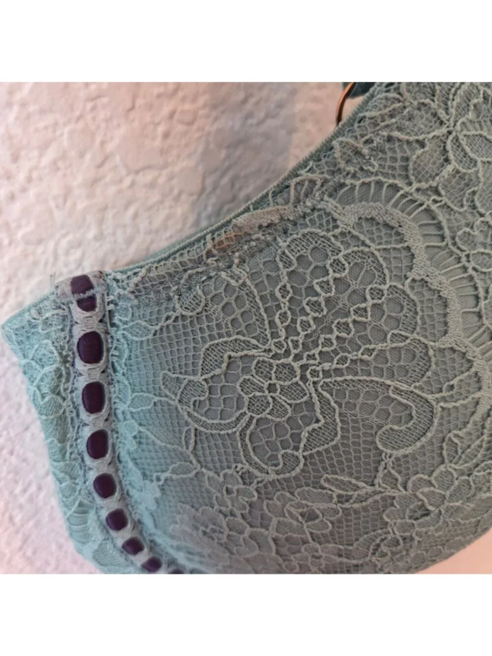Victorias Secret Size 34D Dream Angels Lace Push-Up Bra Green Floral Mesh